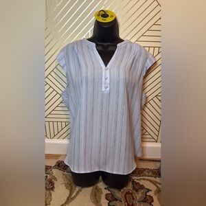 Candie’s Women’s XL Blue Stripe Blouse V Neck Button Front Office Casual Top